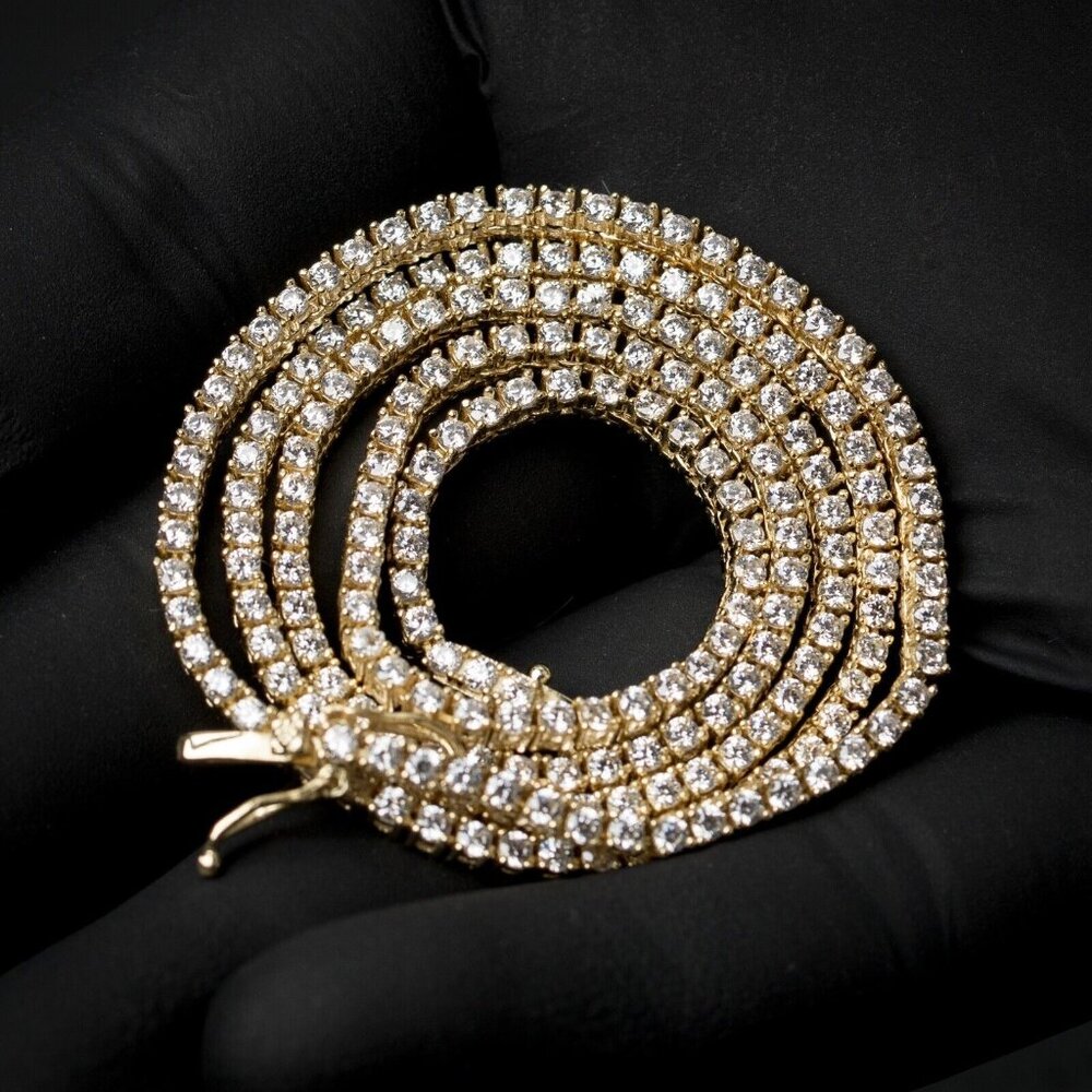 Mini Micro 14K Yellow Gold Plated Iced Solitaire 5A Cz 2mm Classic Tennis Chain